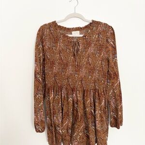 MELLODAY Rust Floral Ruffle Blouse